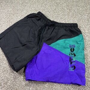 Vintage Adult Large Umbro Shorts Soccer Swim Colorblock Black Green Purple *2D